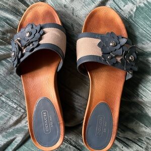 Canvas Leather Coach platform slides 8 1/2B EUC, so cute! Studded flower